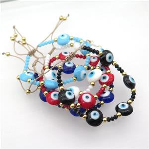 Lampwork Bracelet Evil Eye Copper Adjustable Mixed, approx 13mm, 3.5mm, 20-24cm length [FR10897]