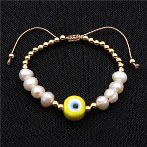 Pearl Bracelet With Lampwork Evil Eye Copper Adjustable, approx 12mm, 8mm, 4mm, 20-24cm length [FR10902]