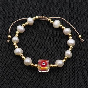 Pearl Bracelet With Evil Eye Copper Adjustable, approx 10mm, 8mm, 4mm, 20-24cm length [FR10909]