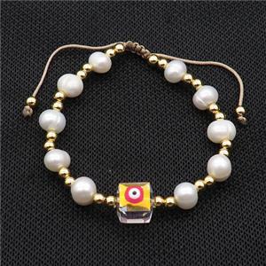 Pearl Bracelet With Evil Eye Copper Adjustable, approx 10mm, 8mm, 4mm, 20-24cm length [FR10910]