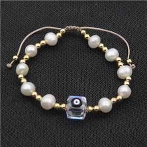 Pearl Bracelet With Evil Eye Copper Adjustable, approx 10mm, 8mm, 4mm, 20-24cm length [FR10913]