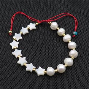 Pearl Bracelet With Pearlized Shell Star Adjustable, approx 8mm, 7-8mm, 20-24cm length [FR10917]
