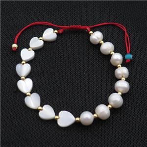Pearl Bracelet With Pearlized Shell Star Heart Adjustable, approx 7-8mm, 20-24cm length [FR10918]