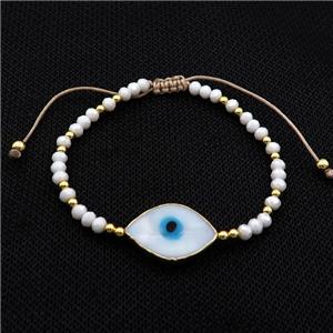 White Crystal Glass Bracelet Evil Eye Adjustable, approx 14-20mm, 3mm, 20-24cm length [FR10919]