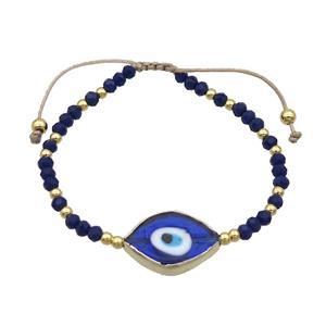 Darkblue Crystal Glass Bracelet Evil Eye Adjustable, approx 14-20mm, 3mm, 20-24cm length [FR10920]