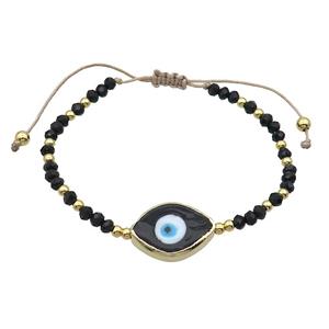 Black Crystal Glass Bracelet Evil Eye Adjustable, approx 14-20mm, 3mm, 20-24cm length [FR10921]