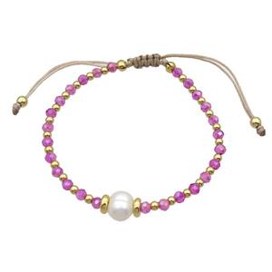 Hotpink Crystal Glass Bracelet Pearl Adjustable, approx 9mm, 3.5mm, 20-24cm length [FR10927]