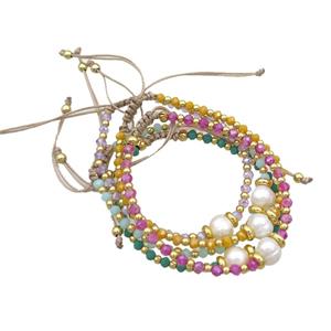 Crystal Glass Bracelet Pearl Adjustable Mixed, approx 9mm, 3.5mm, 20-24cm length [FR10929]
