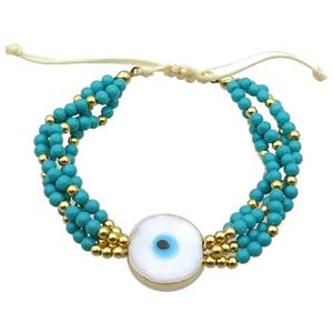 Green Lacquered Glass Bracelet Evil Eye Adjustable, approx 18mm, 4mm, 20-24cm length [FR10933]