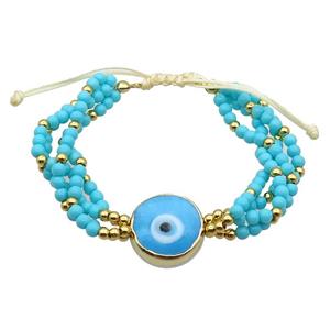 Blue Lacquered Glass Bracelet Evil Eye Adjustable, approx 18mm, 4mm, 20-24cm length [FR10934]