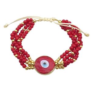 Red Lacquered Glass Bracelet Evil Eye Adjustable, approx 18mm, 4mm, 20-24cm length [FR10935]