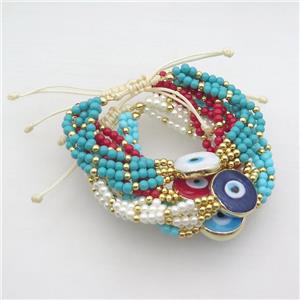 Lacquered Glass Bracelet Evil Eye Adjustable Mixed, approx 18mm, 4mm, 20-24cm length [FR10936]