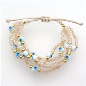 Crystal Glass Bracelet Evil Eye Adjustable, approx 6mm, 3.5mm, 20-24cm length [FR10941]