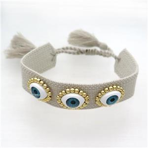 Gray Fabric Bracelet Evil Eye Adjustable, approx 16-20mm, 20mm, 20-24cm length [FR10943]