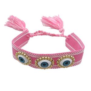 Pink Fabric Bracelet Evil Eye Adjustable, approx 16-20mm, 20mm, 20-24cm length [FR10944]