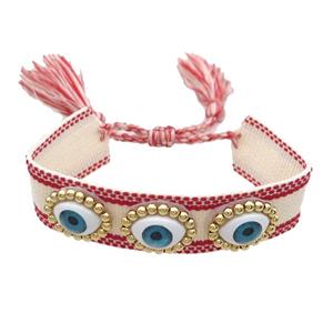 White Fabric Bracelet Evil Eye Adjustable, approx 16-20mm, 20mm, 20-24cm length [FR10945]