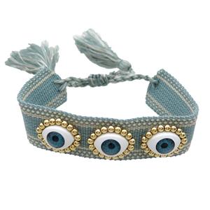 Grayblue Fabric Bracelet Evil Eye Adjustable, approx 16-20mm, 20mm, 20-24cm length [FR10946]