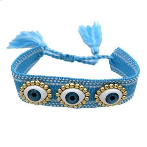 Blue Fabric Bracelet Evil Eye Adjustable, approx 16-20mm, 20mm, 20-24cm length [FR10947]