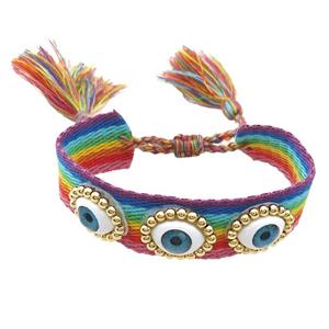 Rainbow Fabric Bracelet Evil Eye Adjustable, approx 16-20mm, 20mm, 20-24cm length [FR10951]