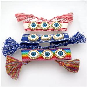 Fabric Bracelet Evil Eye Adjustable Mixed Color, approx 16-20mm, 20mm, 20-24cm length [FR10952]