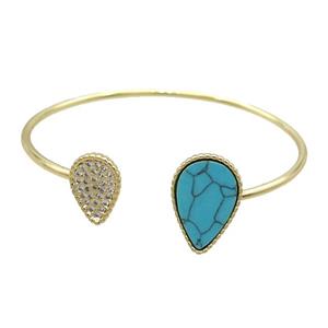 Copper Bangle Pave Turquoise Gold Plated, approx 10-14mm, 13-18mm, 50-60mm dia [FR10956]