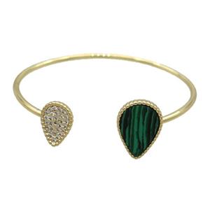 Copper Bangle Pave Malachite Gold Plated, approx 10-14mm, 13-18mm, 50-60mm dia [FR10957]