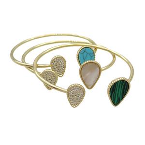 Copper Bangle Pave Stone Gold Plated Mixed, approx 10-14mm, 13-18mm, 50-60mm dia [FR10958]