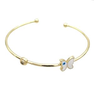 Copper Bangle Butterfly White Enamel Gold Plated, approx 10mm, 55-65mm dia [FR10960]