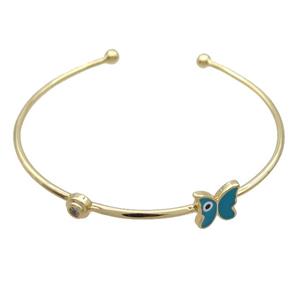 Copper Bangle Butterfly Blue Enamel Gold Plated, approx 10mm, 55-65mm dia [FR10961]