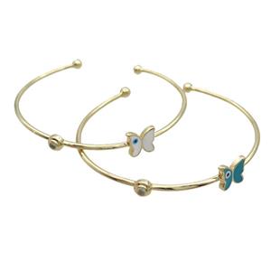 Copper Bangle Butterfly Enamel Gold Plated Mixed, approx 10mm, 55-65mm dia [FR10962]