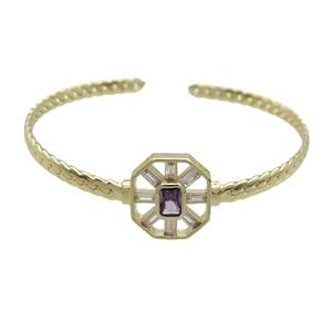 Copper Bangle Pave Purple Crystal Glass Gold Plated, approx 14-16mm, 4mm, 50-60mm dia [FR10969]