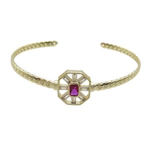 Copper Bangle Pave Hotpink Crystal Glass Gold Plated, approx 14-16mm, 4mm, 50-60mm dia [FR10970]