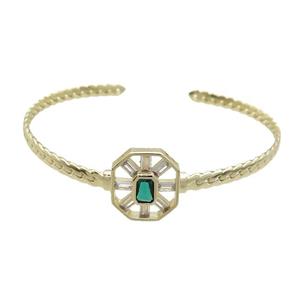 Copper Bangle Pave Green Crystal Glass Gold Plated, approx 14-16mm, 4mm, 50-60mm dia [FR10971]