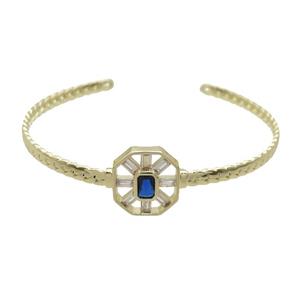 Copper Bangle Pave Blue Crystal Glass Gold Plated, approx 14-16mm, 4mm, 50-60mm dia [FR10972]