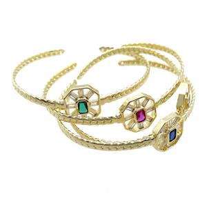 Copper Bangle Pave Crystal Glass Gold Plated Mixed, approx 14-16mm, 4mm, 50-60mm dia [FR10973]