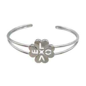 Copper Bangle Clover LOVE Platinum Plated, approx 20mm, 50-60mm dia [FR10974]