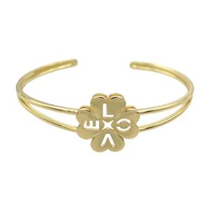 Copper Bangle Clover LOVE Gold Plated, approx 20mm, 50-60mm dia [FR10975]