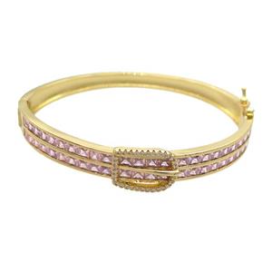 Copper Bangle Pave Pink Crystal Glass Gold Plated, approx 13-17mm, 8.5mm, 50-60mm dia [FR10980]