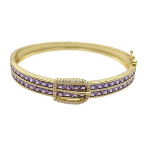 Copper Bangle Pave Purple Crystal Glass Gold Plated, approx 13-17mm, 8.5mm, 50-60mm dia [FR10983]