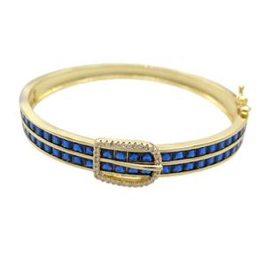 Copper Bangle Pave Blue Crystal Glass Gold Plated, approx 13-17mm, 8.5mm, 50-60mm dia [FR10984]