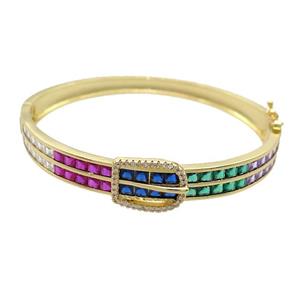 Copper Bangle Pave Multicolor Crystal Glass Gold Plated, approx 13-17mm, 8.5mm, 50-60mm dia [FR10985]