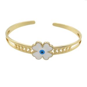 Copper Bangle Clover White Enamel Gold Plated, approx 16mm, 55-65mm dia [FR10987]