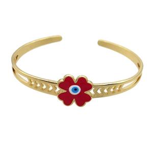 Copper Bangle Clover Red Enamel Gold Plated, approx 16mm, 55-65mm dia [FR10989]
