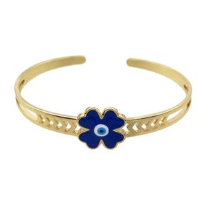 Copper Bangle Clover Blue Enamel Gold Plated, approx 16mm, 55-65mm dia [FR10990]
