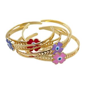 Copper Bangle Clover Enamel Gold Plated Mixed, approx 16mm, 55-65mm dia [FR10992]