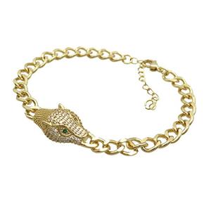 Copper Bracelet Leopard Pave Zircon Gold Plated, approx 14-30mm, 6mm, 18-23cm length [FR11002]