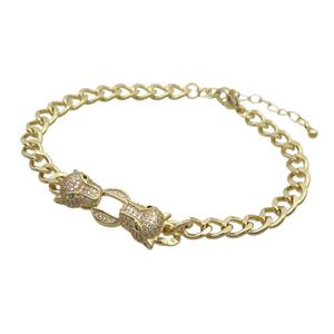 Copper Bracelet Leopard Pave Zircon Gold Plated, approx 10-35mm, 6mm, 18-23cm length [FR11003]