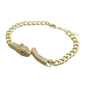 Copper Bracelet Leopard Pave Zircon Gold Plated, approx 10-45mm, 6mm, 18-23cm length [FR11004]