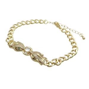 Copper Bracelet Leopard Pave Zircon Gold Plated, approx 10-45mm, 6mm, 18-23cm length [FR11005]