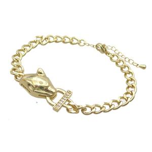 Copper Bracelet Leopard Pave Zircon Gold Plated, approx 14-35mm, 6mm, 18-23cm length [FR11006]